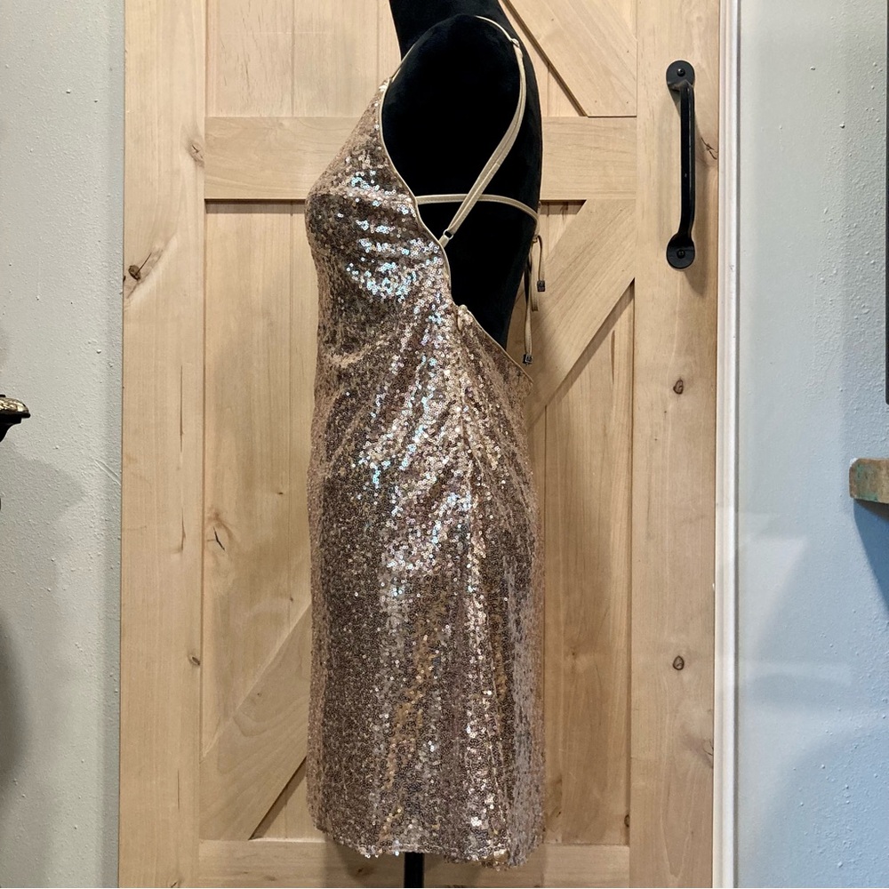 She + Sky Gold Sequin Halter Mini Dress Medium NWT - Picture 7 of 15